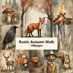 Rustikales Aquarellpapier für einen Herbstspaziergang | 100 JPG-Journal-Ephemera | Herbstliches Scrapbook-Set