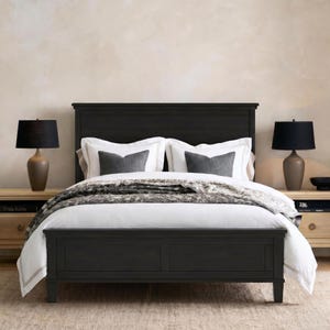 Solid Pine Wood Platform Bed Frame, Mid-Century Style, No Box Spring Needed