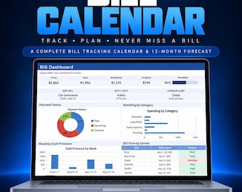 Bill Tracker Spreadsheet & Bill Calendar | Monthly Bill Payment Tracker, Bill Organizer | Google Sheets Excel Template | Instant Download