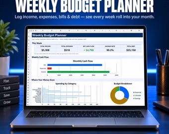 Weekly Budget Planner Spreadsheet, Paycheck Budget & Weekly Expense Tracker, Bill Debt Tracker, Budget Spreadsheet, Personal Finance Sheet