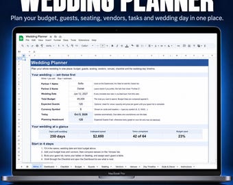 Wedding Planner Spreadsheet, Wedding Budget Spreadsheet, Guest List Tracker, Seating Chart Template, Timeline Checklist, Excel Google Sheets