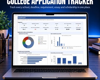 College Application Tracker Spreadsheet | Scholarship Tracker, Senior Year Checklist, College Planner | Excel Google Sheets Template