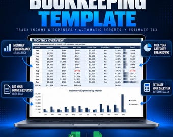 Bookkeeping Spreadsheet for Small Business & Etsy Sellers | Income and Expense Tracker | Profit and Tax Tracker | Excel Google Sheets