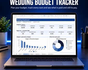 Hoja de cálculo y registro de presupuesto para bodas / Registro de pagos a proveedores, planificador de gastos / Plantilla automatizada para Excel y Google Sheets