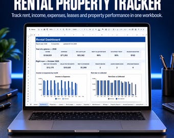 Rental Property Spreadsheet | Landlord Income and Expense, Rent Payment Tracker, Mileage, Maintenance | Excel & Google Sheets Template