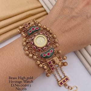 Reloj tradicional estilo Kundan, reloj de pulsera para bodas indias, reloj étnico de oro macizo, reloj de pulsera llamativo para mujer, regalo de herencia real