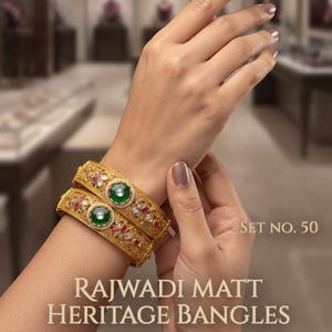 Antique Gold Rajwadi Bangles Pair, Emerald & Ruby Kundan Polki Openable Kada, Traditional Indian Bridal Wristband, Bollywood Jewelry