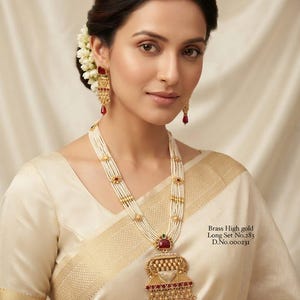 Traditional South Asian Bridal Jewelry Statement Ruby Pendant Necklace Set