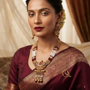 Traditional Indian Temple Jewelry, Antique Gold Plated Ruby Necklace Set, South Asian Bridal Choker, Ethnic Festival Statement Gift