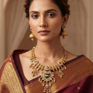 South Indian Heritage Ruby Emerald Choker Necklace Set Traditional Bridal Jewelry
