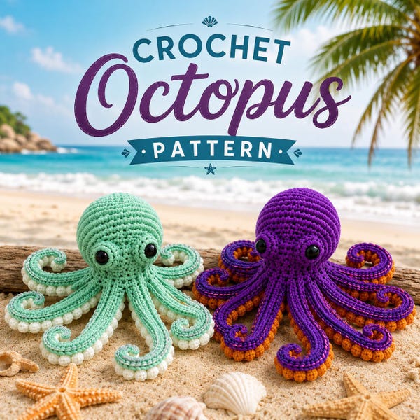 2 Crochet Octopus Pattern PDF, Amigurumi Octopus Plush, Sea Animal, Ocean Toy, Digital Download