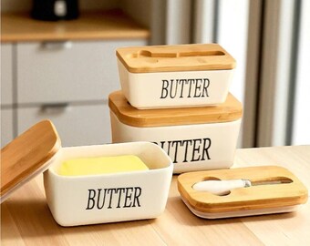 Handmade Ceramic Butter Dish with Knife and Lid - American made Ceramic Butter Keeper - Butter Stick Holder - Butter Crock - Butter Dish