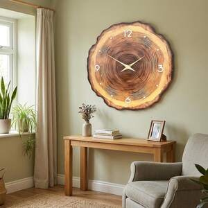Wood Grain Wall Clock | Silent Wooden Wall Clock | Rustic Modern Home Decor | Minimalist Living Room Wall Clock | Natural Wood Look Gift