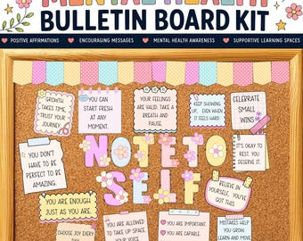 Prikbord voor geestelijke gezondheid | Posters met positieve affirmaties | Decoratie voor sociaal-emotioneel leren in de klas | Decoratie voor de praktijk van de schoolpsycholoog | Printbare set