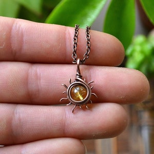 Baby Sunshine Necklace. Copper or Silver! Citrine Necklace. Sun Jewelry. Boho Necklace. Sun Necklace. Wire Wrapped Jewelry. Crystal Necklace