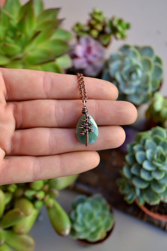 Pine Tree Crystal Necklace. Nature Jewelry. Tree Necklace. Copper