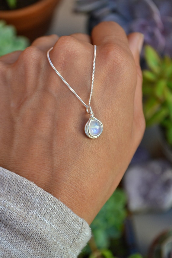 Natural Moonstone Pendant Necklace in White Gold Plated Sterling Silve –  igemstonejewelry