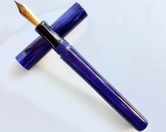 Acrylic Fountain Pen - Beautiful Blues and Blacks - Bespoke Kitless Fountain Pen - 001BSD