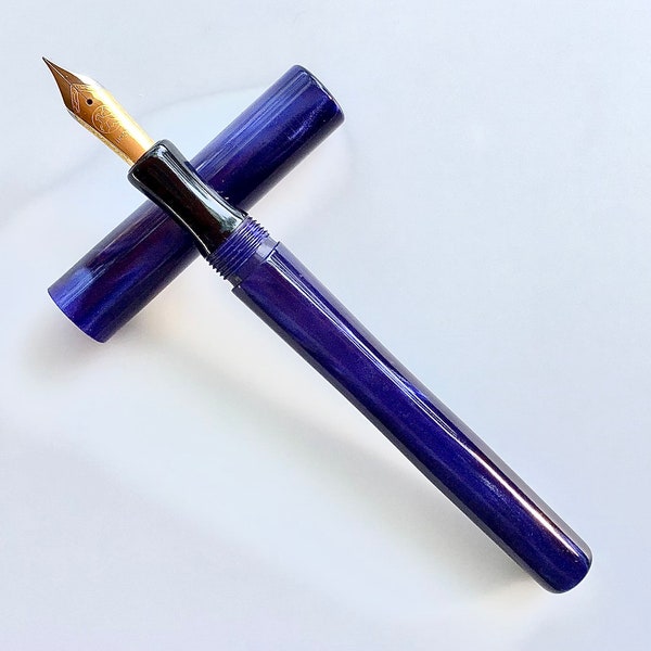 Acrylic Fountain Pen - Beautiful Blues and Blacks - Bespoke Kitless Fountain Pen - 001BSD