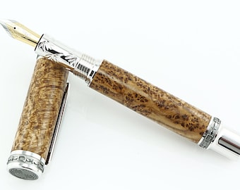 Aangepaste houten vulpen - Black Ash Burl - Rhodium en zwart titanium hardware - 843FPXLD