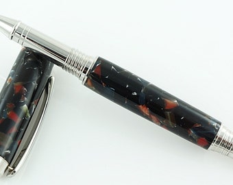 Custom Acrylic Rollerball Pen - Beautiful Black Acrylic with multi-color flecks - Rhodium and Gold Titanium Hardware - 827RBA