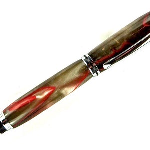 Handgearbeiteter Füllfederhalter - Rot und Grau Wirbel Acryl - Chrom Hardware - 280FPB