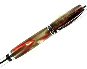Handcrafted Fountain Pen - Red and Gray Swirl Acrylic - Chrome  Hardware - 280FPB