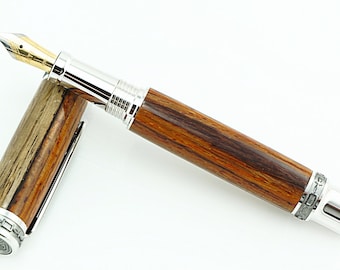 Kundenspezifischer hölzerner Füllfederhalter - Honduras-Rosenholz - Rhodium und schwarze Titanhardware - 854FPXLD
