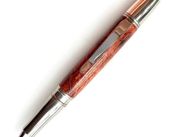 Custom Wooden Ball Point Pen - Hand Turned Beautiful Exhibition Amboyna Burl - Made In USA Stainless Steel Hardware - 003BPB