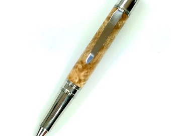 Custom Wooden Ball Point Pen - Hand Turned Beautiful Camphor Burl - fine writing pen - Made In USA Stainless Steel Hardware - 007BPB