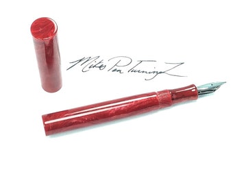 Acrylic Fountain Pen - Deep Red with Black Swirls Acrylic - See Video - Bespoke Kitless Fountain Pen - 007BSE