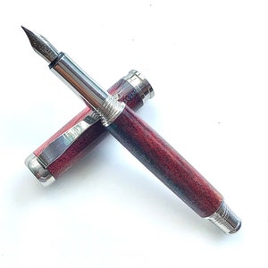 Wooden Fountain Pen - Maple Dyed Red and Blue - Made In USA Stainless Steel Hardware - 002FPSSA