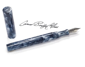 Acrylic Fountain Pen - Deep Blue Silver Diamond Cast Sparkle Acrylic - See Video - Bespoke Kitless Fountain Pen - 002BSO