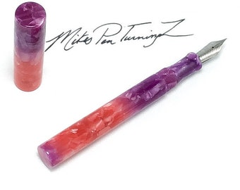 Acrylic Fountain Pen - Purple and Flame Orange Crush Acrylic - See Video - Bespoke Kitless Fountain Pen - 005BSE