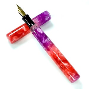 Acrylic Fountain Pen - Dramatic Purple and Flame Orange Acrylic - See Video - Bespoke Kitless Fountain Pen - 001BSFPB