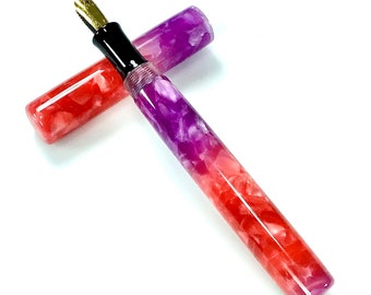 Acrylic Fountain Pen - Dramatic Purple and Flame Orange Acrylic - See Video - Bespoke Kitless Fountain Pen - 001BSFPB