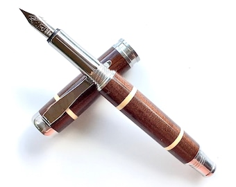 Füllfederhalter aus Holz - Schöne bolivianische Rosenholz Holly Ringe - Made In USA Edelstahl-Hardwares - 001FPSSC