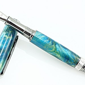 Acrylic Fountain Pen - Alien Eyes Acrylic - Fountain OR Rollerball - Black Titanium and Rhodium - Stock# 837FP/RB CNA