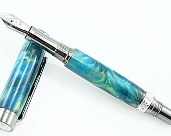 Acrylic Fountain Pen - Alien Eyes Acrylic - Fountain OR Rollerball - Black Titanium and Rhodium - Stock# 837FP/RB CNA