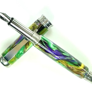 Acrylic Fountain Pen - Beautiful Green Purple yellow black and brown - Made in USA Stainless Steel Hardware - 001FPSSD