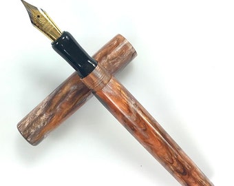 Acrylic Fountain Pen - Beautiful Brown Orange Black and Silver metallic Acrylic - Bespoke Kitless Fountain Pen - 005BSD