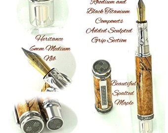 Custom Wooden Fountain Pen - Spalted Maple - Rhodium and