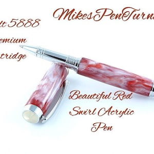 Custom Acrylic Rollerball Pen - Red Swirl Acrylic - Rhodium and Gold Hardware - 810RBH