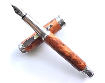 Pluma estilográfica de madera - Hermosa madera de tuya - Herrajes de acero inoxidable fabricados en EE. UU. - 008FPSSC
