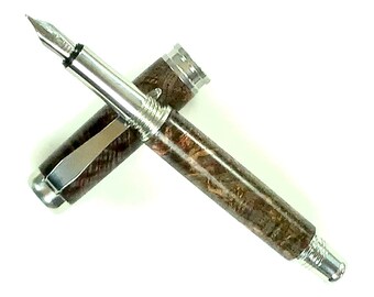 Wooden Fountain Pen - Beautiful Black Ash Burl - dyed Purple and Red - Made In USA Stainless Steel Hardware - 004FPSSD