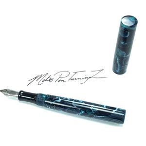 Acrylic Fountain Pen -  Shades of Blue with a little Emerald Green Swirls Acrylic - See Video - Bespoke Kitless Fountain Pen - 004BSD