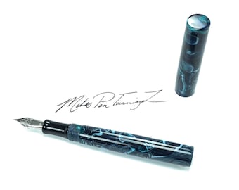 Acrylic Fountain Pen -  Shades of Blue with a little Emerald Green Swirls Acrylic - See Video - Bespoke Kitless Fountain Pen - 004BSD