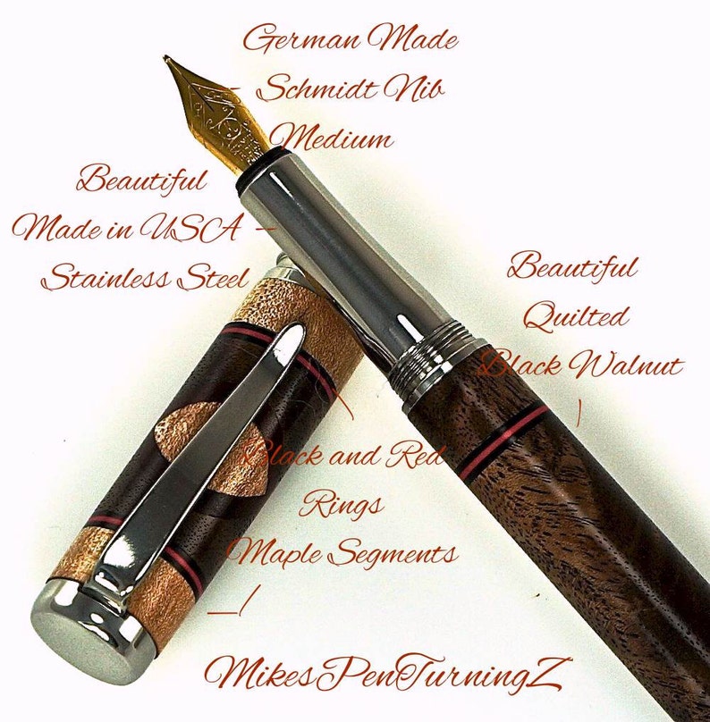 Custom Wooden Pen Fountain Black Walnut and Maple Segments and Etsy