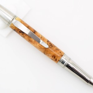 Custom Wooden Ball Point Pen -  New Hampshire Cherry Burl - Made In USA Stainless Steel Hardware - Stock# 877BPA