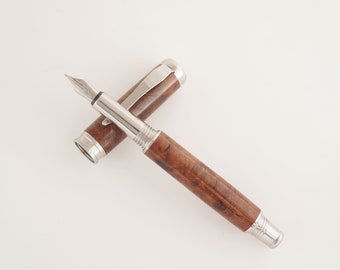 Custom Wooden Fountain Pen - Amboyna Burl - Made In USA Stainless Steel Hardware - 715FPSSF